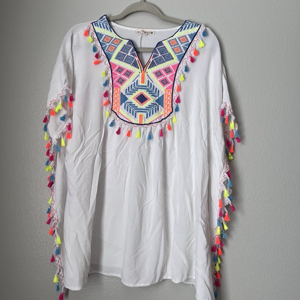 Beach By Exist Women's One‎ Size Pull Over Kimono Beach Cover Up Rainbow Floral